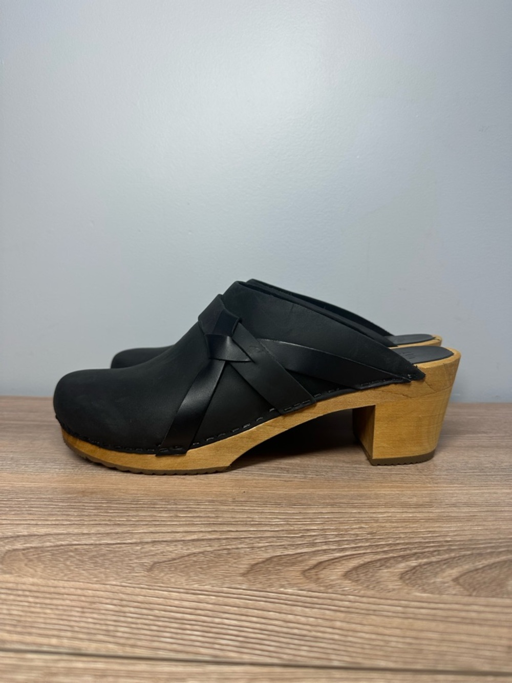 Sanita Manuella Open Back Heeled Black Leather Clog - Picture 3 of 16